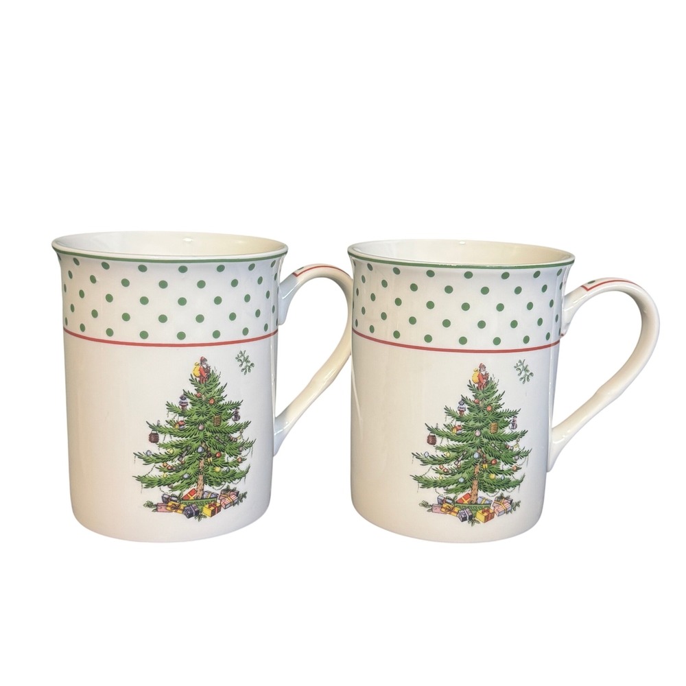 Spode Christmas Tree Polka Dot Mug Set of 2 Ceramic Coffee Tea Cups T2403 - Picture 6 of 6